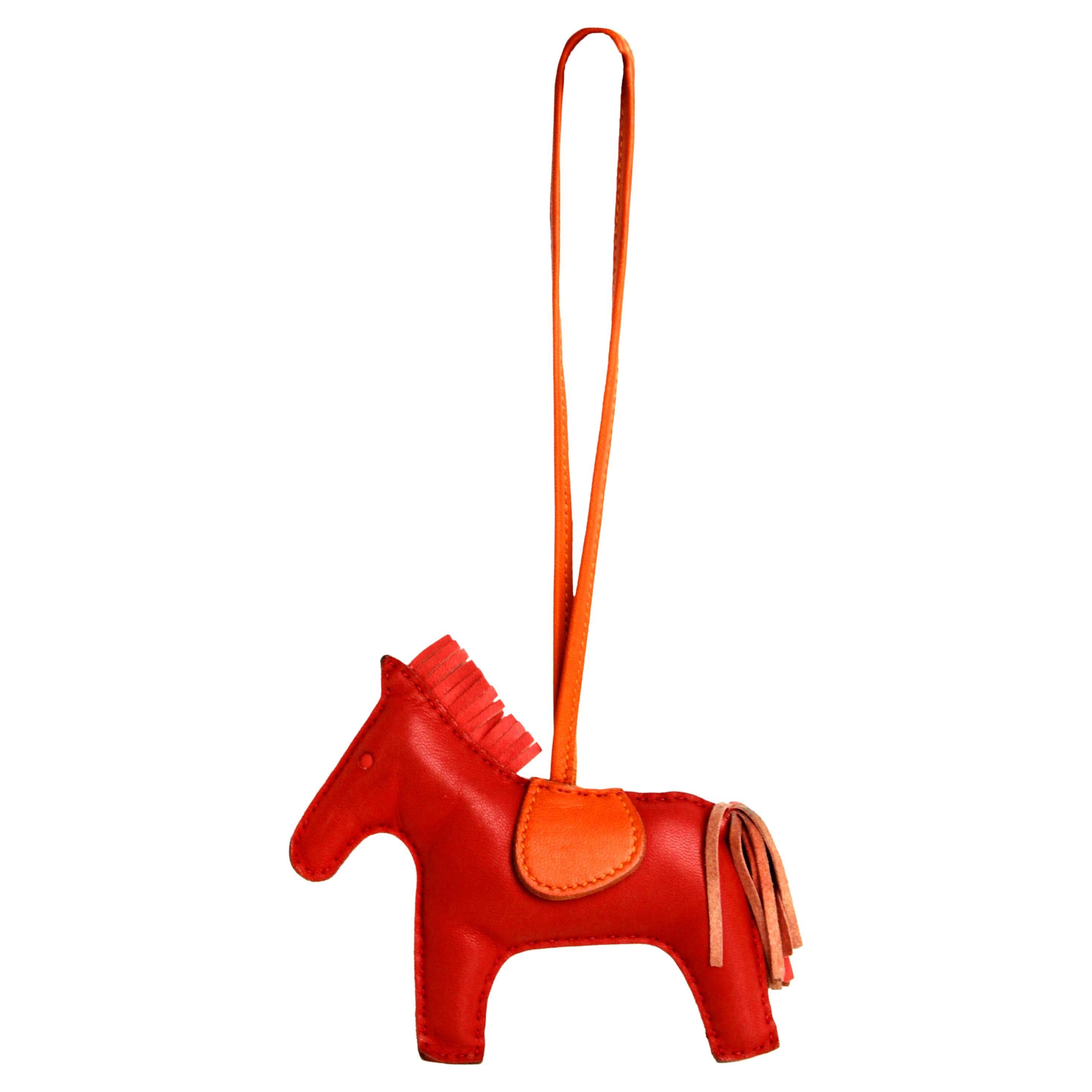 Hermes Red/Orange Rodeo MM Bag Charm For Sale