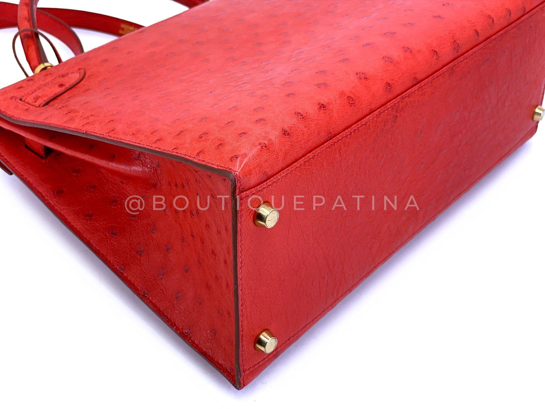 Hermès Borsa Kelly 32cm in struzzo rosso Sellier 24k GHW 68865 in vendita 5