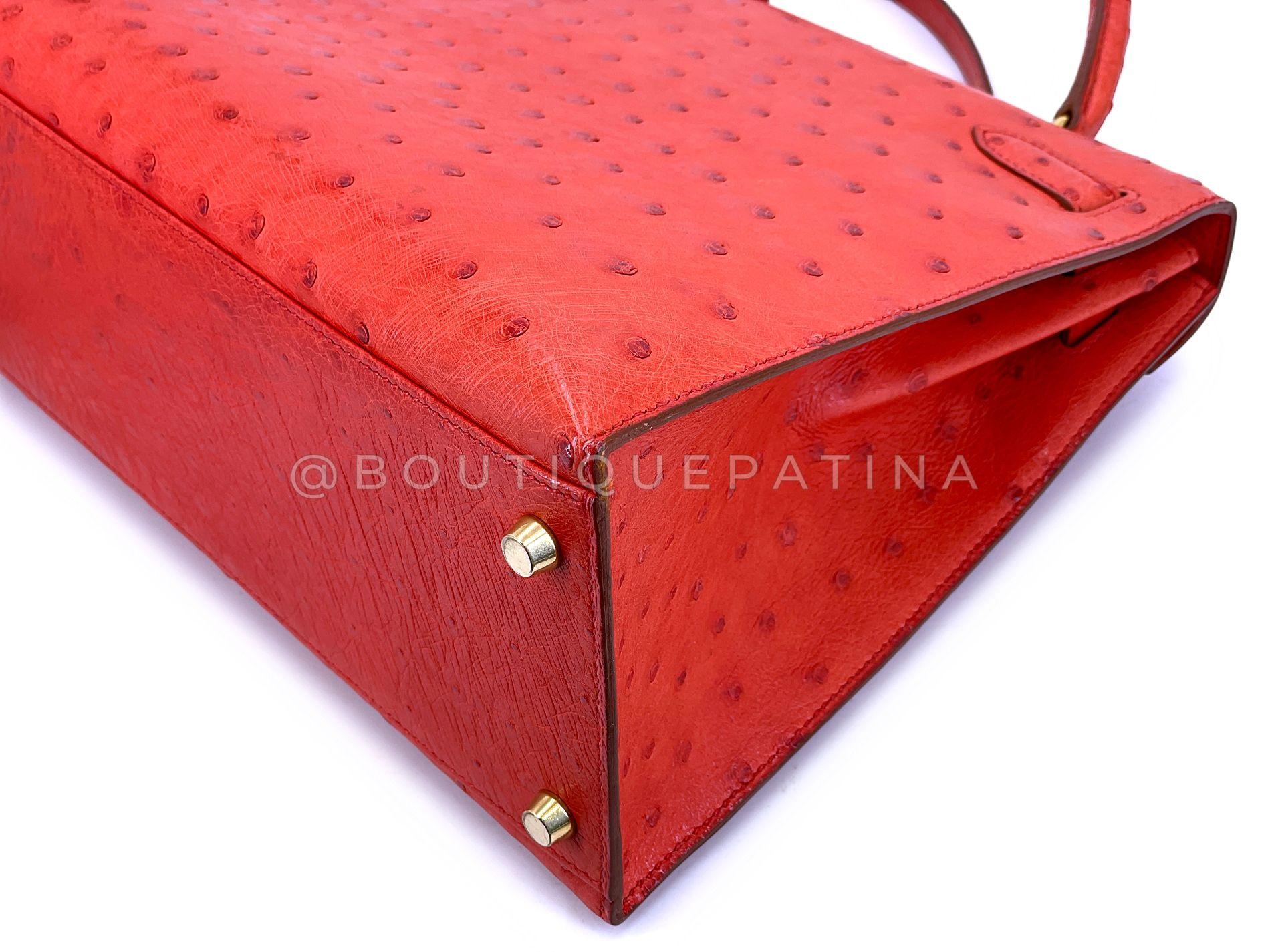Hermès Borsa Kelly 32cm in struzzo rosso Sellier 24k GHW 68865 in vendita 6