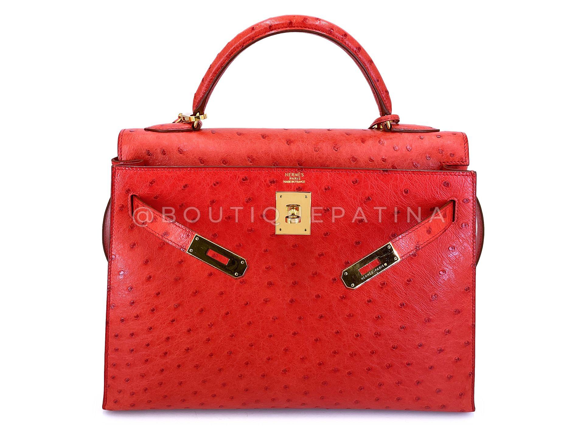 Hermès Borsa Kelly 32cm in struzzo rosso Sellier 24k GHW 68865 in vendita 8