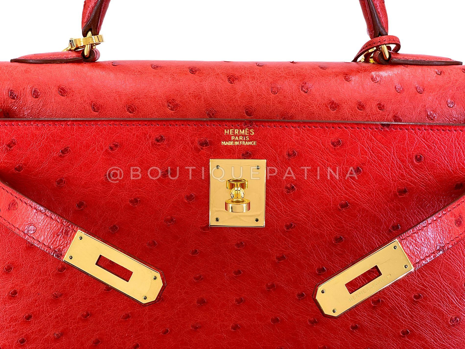 Hermès Borsa Kelly 32cm in struzzo rosso Sellier 24k GHW 68865 in vendita 9