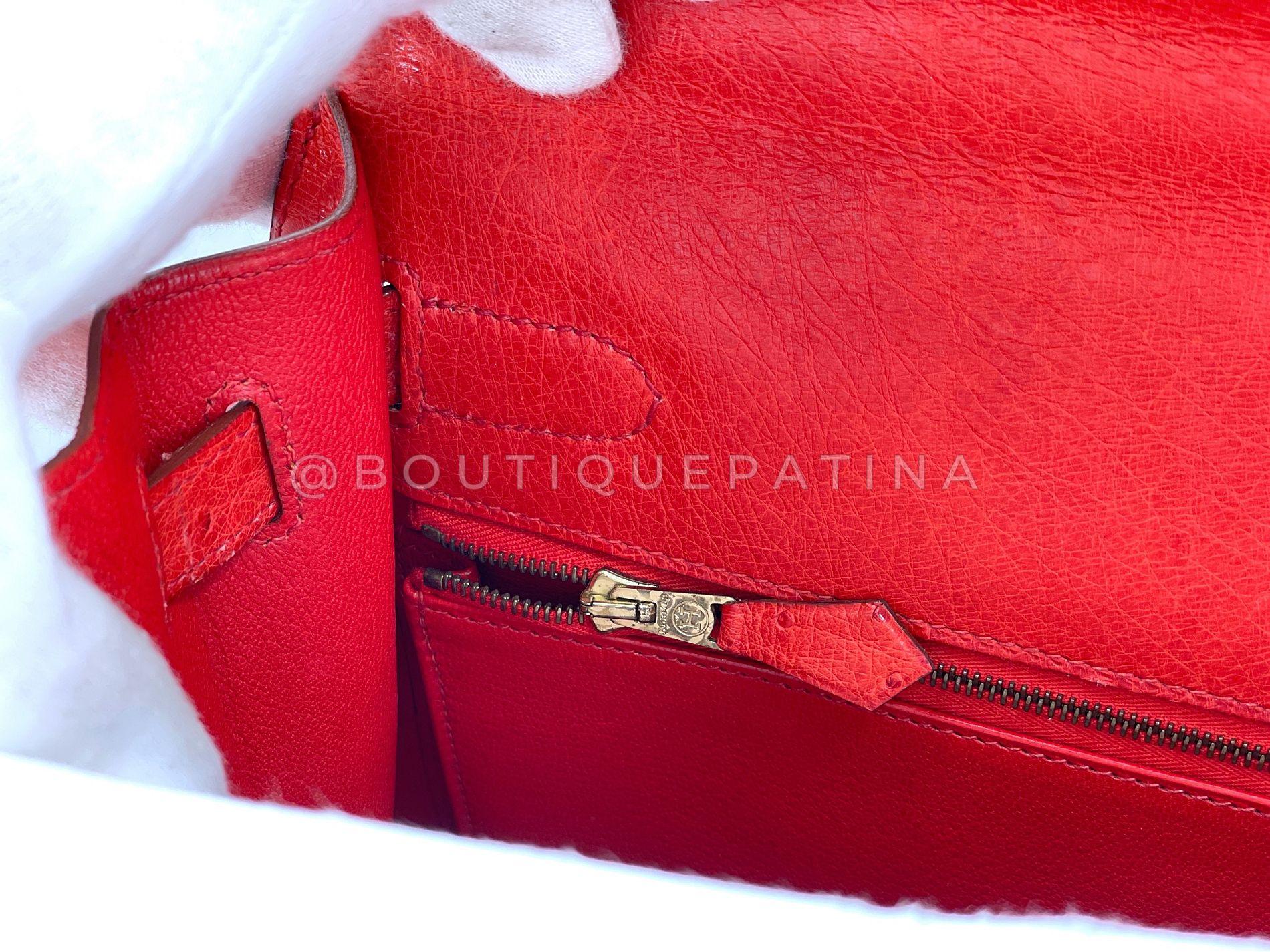 Hermès Borsa Kelly 32cm in struzzo rosso Sellier 24k GHW 68865 in vendita 13
