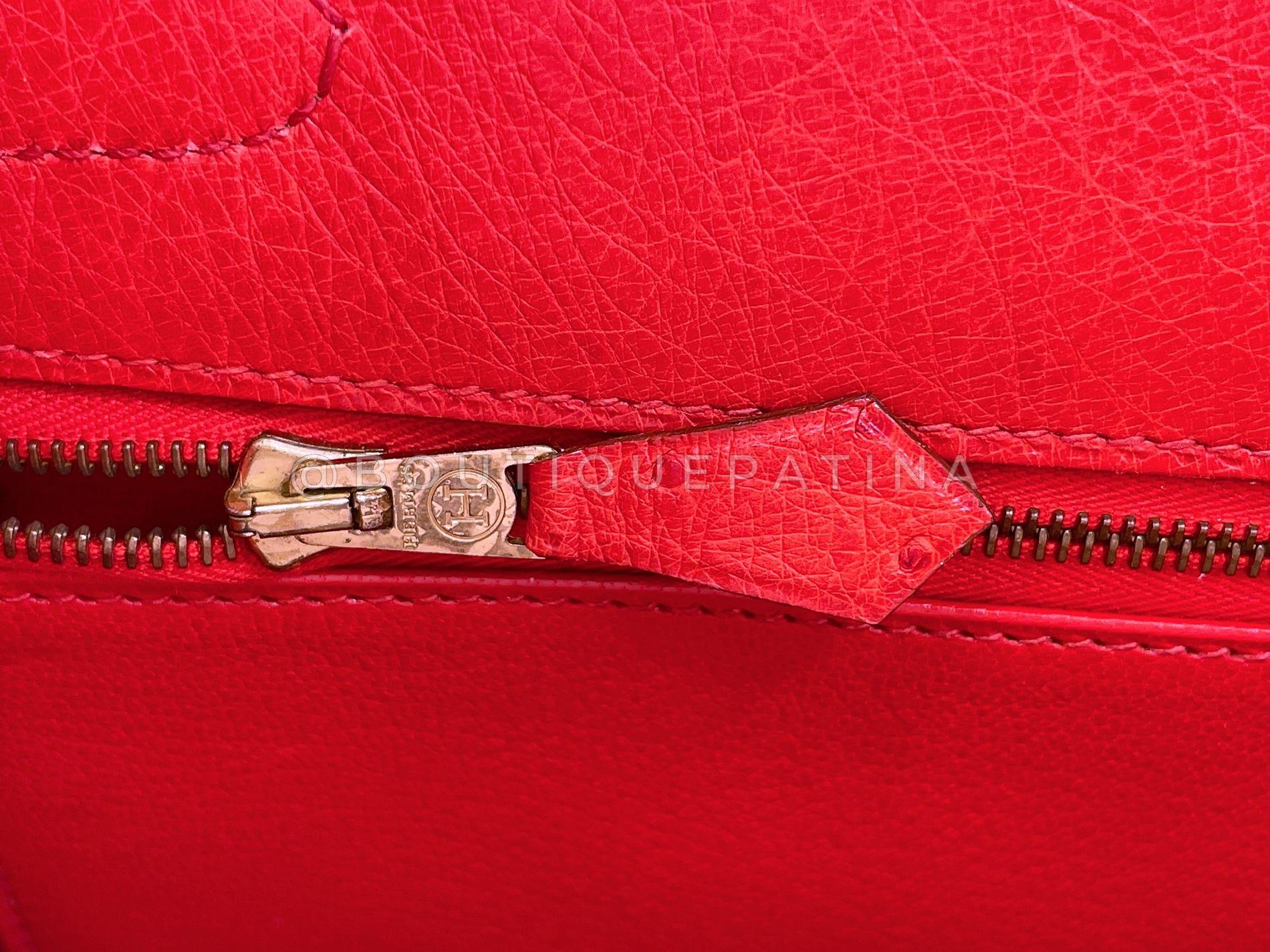 Hermès Borsa Kelly 32cm in struzzo rosso Sellier 24k GHW 68865 in vendita 14