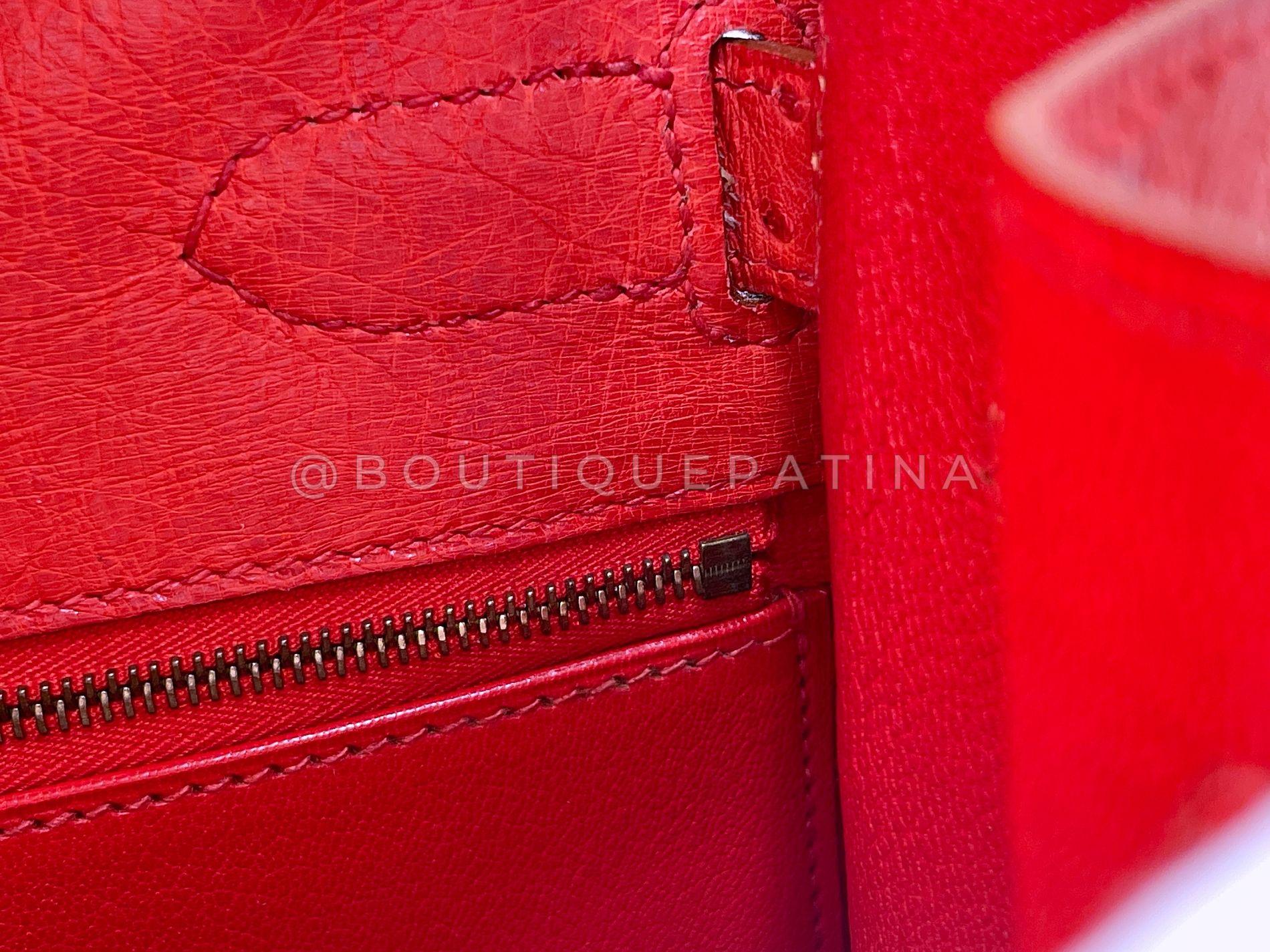 Hermès Borsa Kelly 32cm in struzzo rosso Sellier 24k GHW 68865 in vendita 15