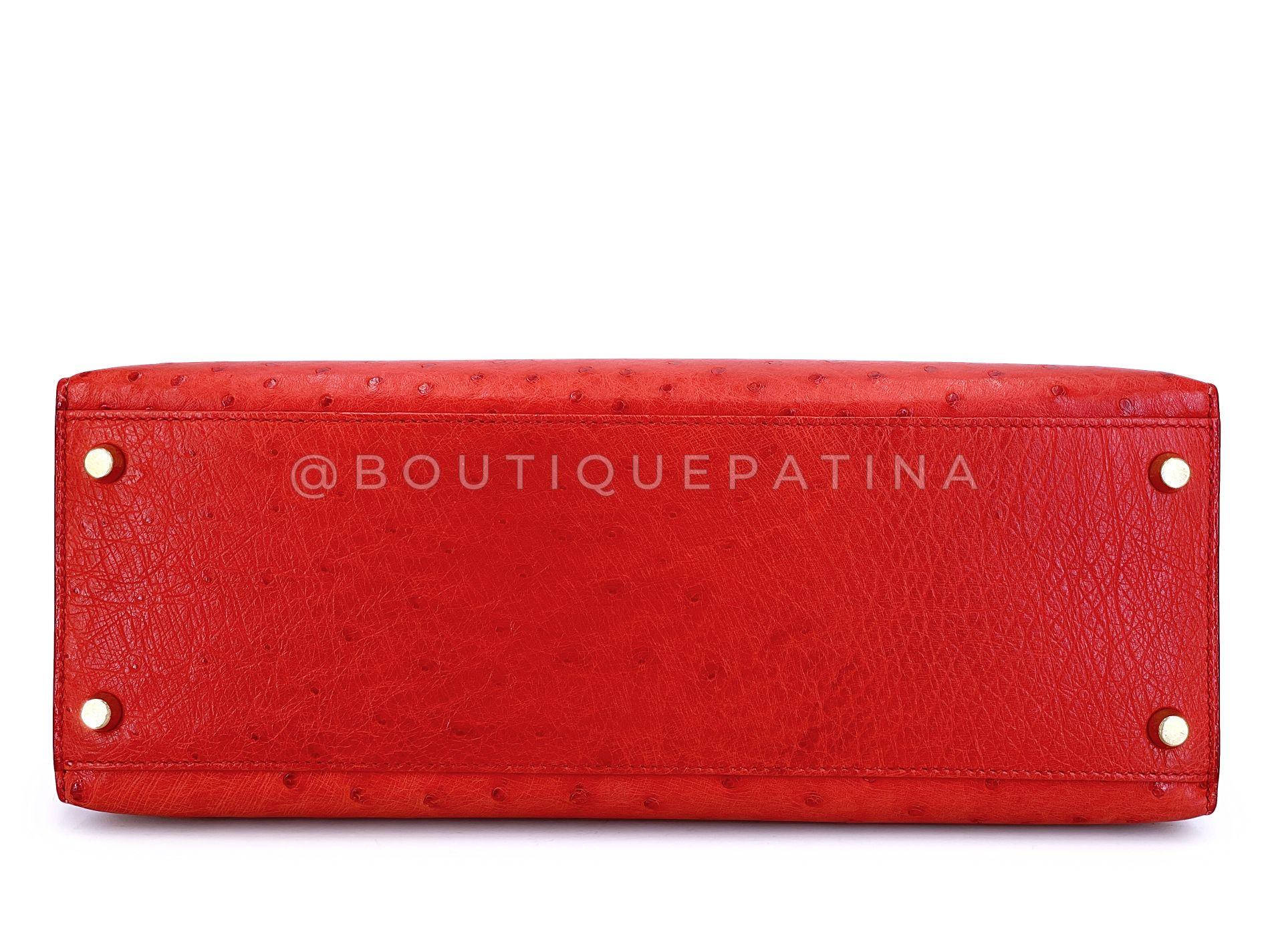 Hermès Borsa Kelly 32cm in struzzo rosso Sellier 24k GHW 68865 in vendita 2
