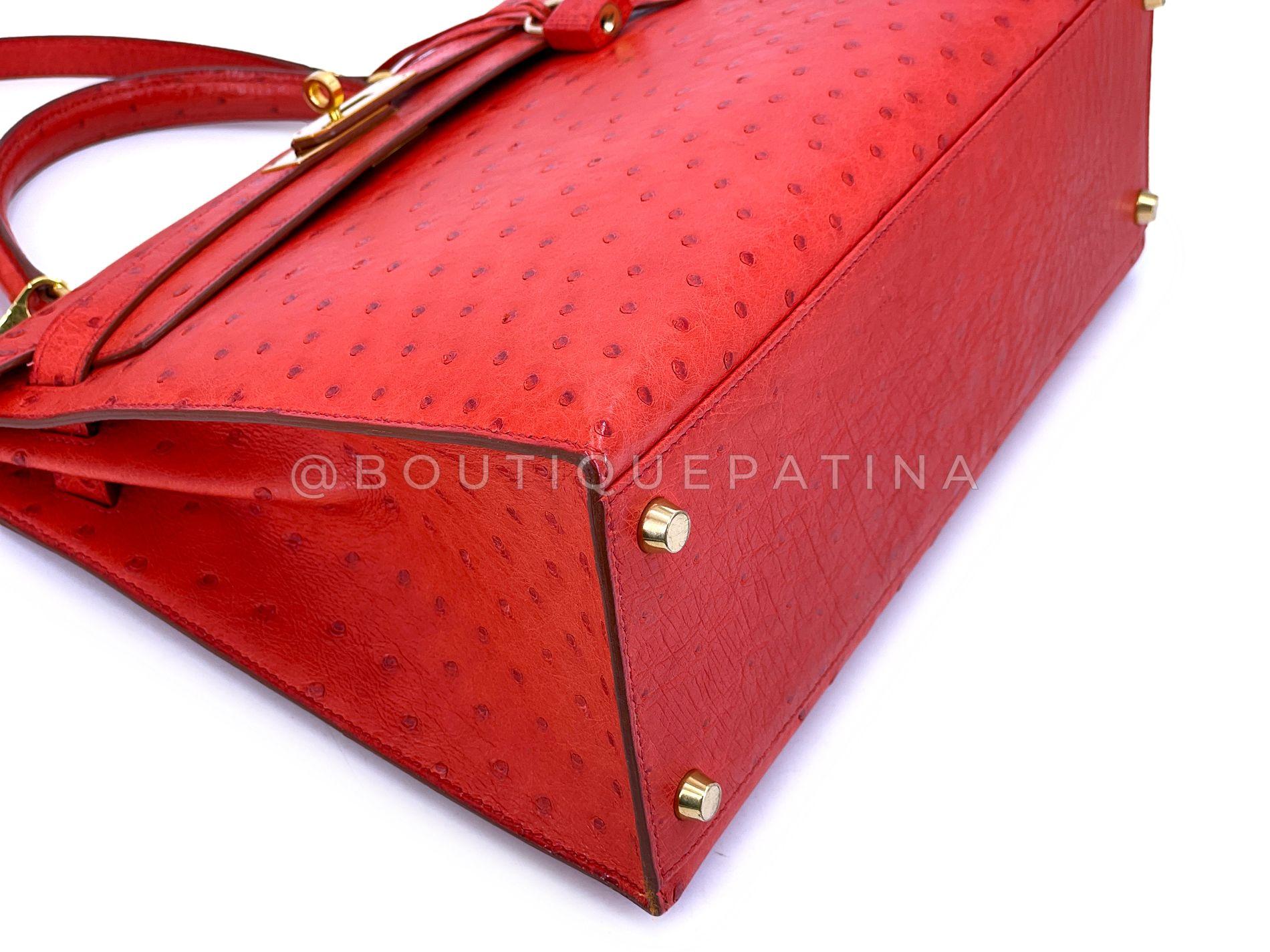 Hermès Borsa Kelly 32cm in struzzo rosso Sellier 24k GHW 68865 in vendita 3