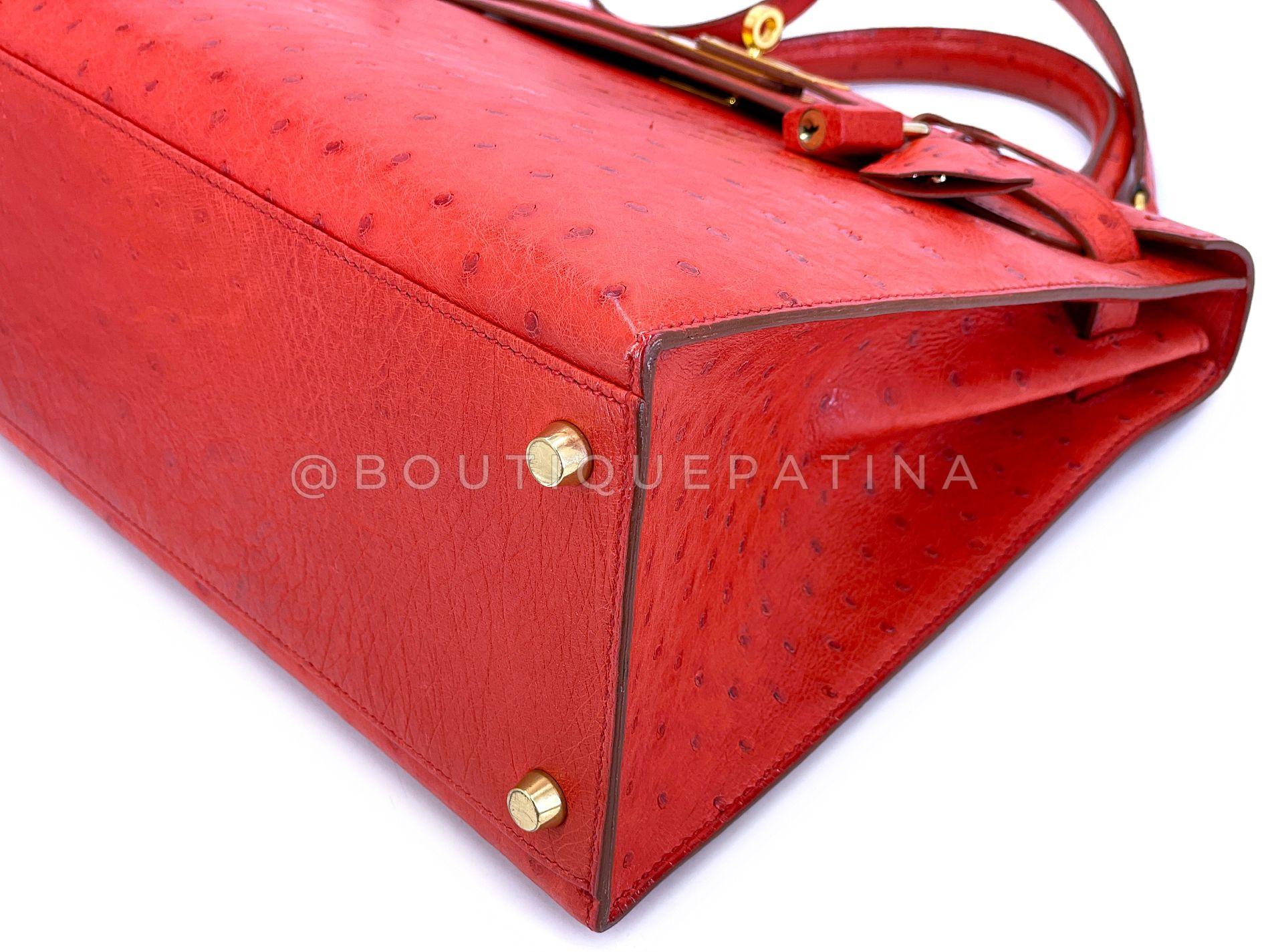 Hermès Borsa Kelly 32cm in struzzo rosso Sellier 24k GHW 68865 in vendita 4
