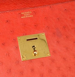 Hermes Red Ostrich Exotic Gold Top Handle Satchel Men's Women's Briefcase Bag