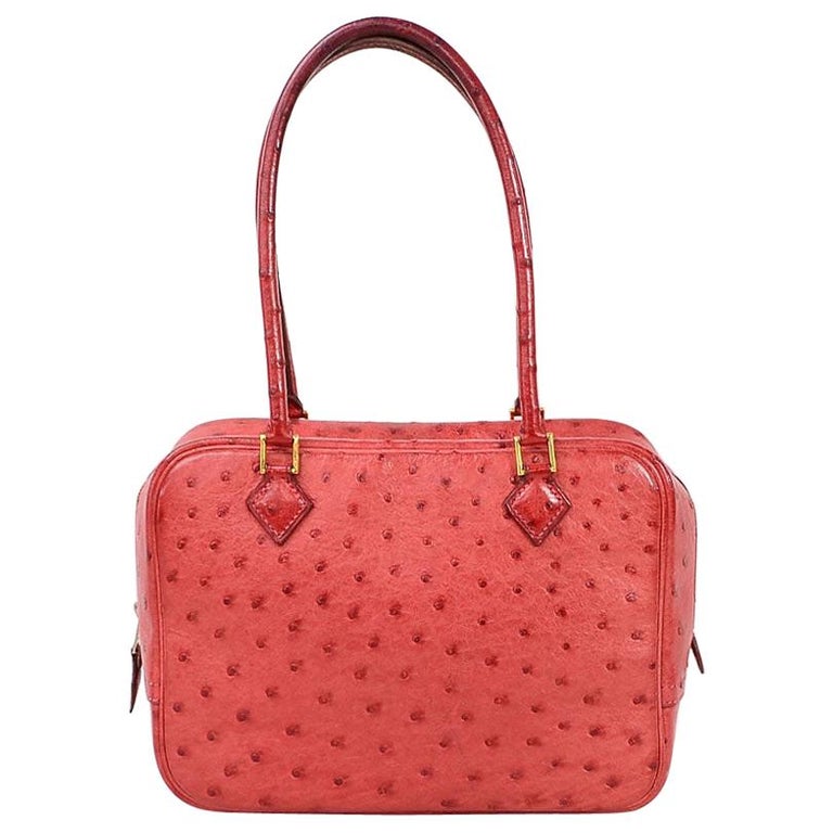 Hermes Red Ostrich Exotic Leather Gold Mini Plume Top Handle Satchel  Evening Bag at 1stDibs