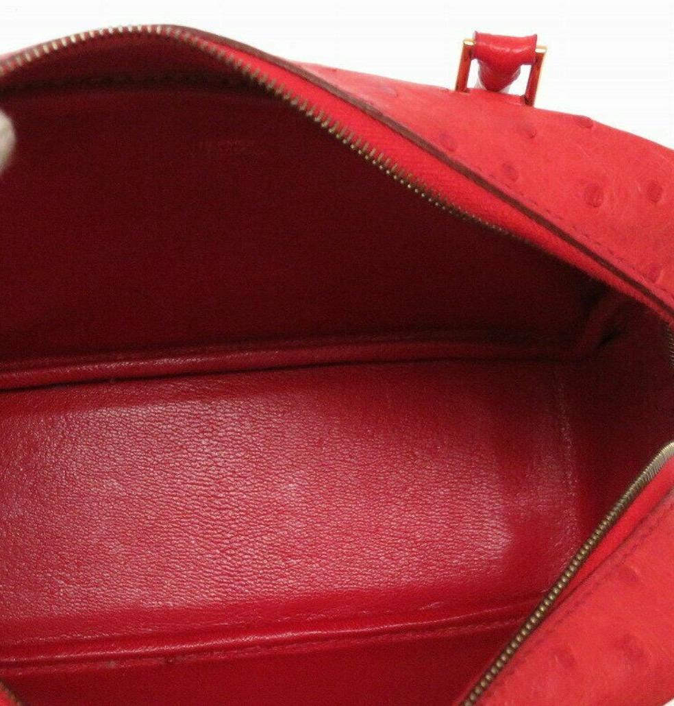 Hermes Red Ostrich Leather Exotic Skin Gold Evening Top Handle Satchel Bag 2
