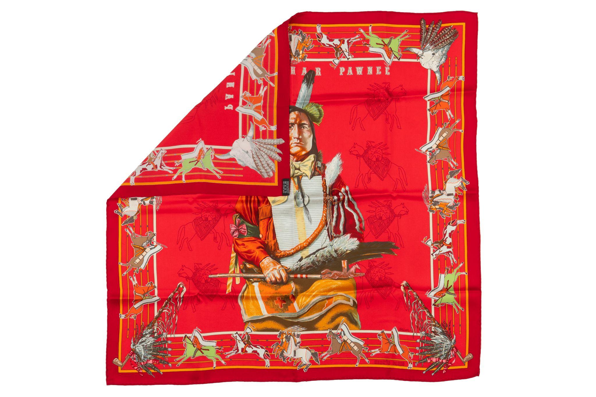 Hermes Pani La Shar Pawnee 100% Silk Scarf by Kermit Oliver Grail. Features hand rolled hem. Comes with no box.