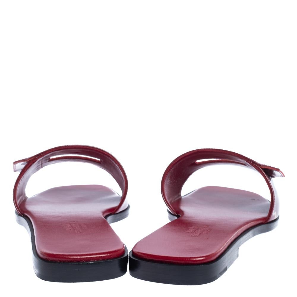 Black Hermes Red Patent Leather View Slide Sandals Size 37.5
