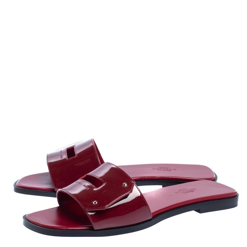 Women's Hermes Red Patent Leather View Slide Sandals Size 37.5