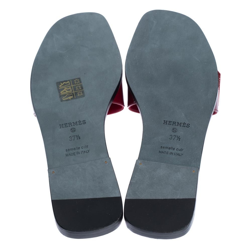 Hermes Red Patent Leather View Slide Sandals Size 37.5 2