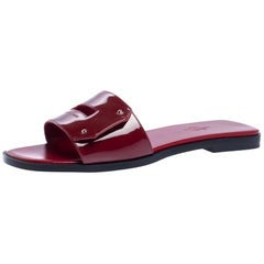 Hermes Red Patent Leather View Slide Sandals Size 37.5