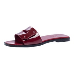 Hermes Red Patent Leather View Slide Sandals Size 37.5