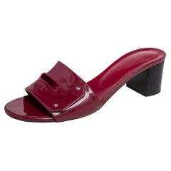 Hermes Red Patent Leather View Slide Sandals Size 37.5