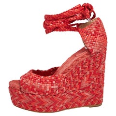 Hermes Red/Pink Leather And Suede Epice Tresse Espadrille Wedge Sandals Size 39