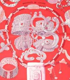 Hermès Red & Pink Silk Bracelets de Lumière 90 Scarf