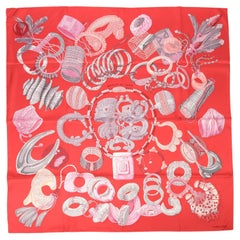 Hermès Red & Pink Silk Bracelets de Lumière 90 Scarf