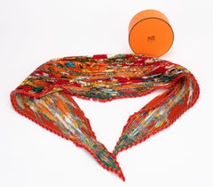 Hermès Red Pleated Oliver Kachinas Scarf