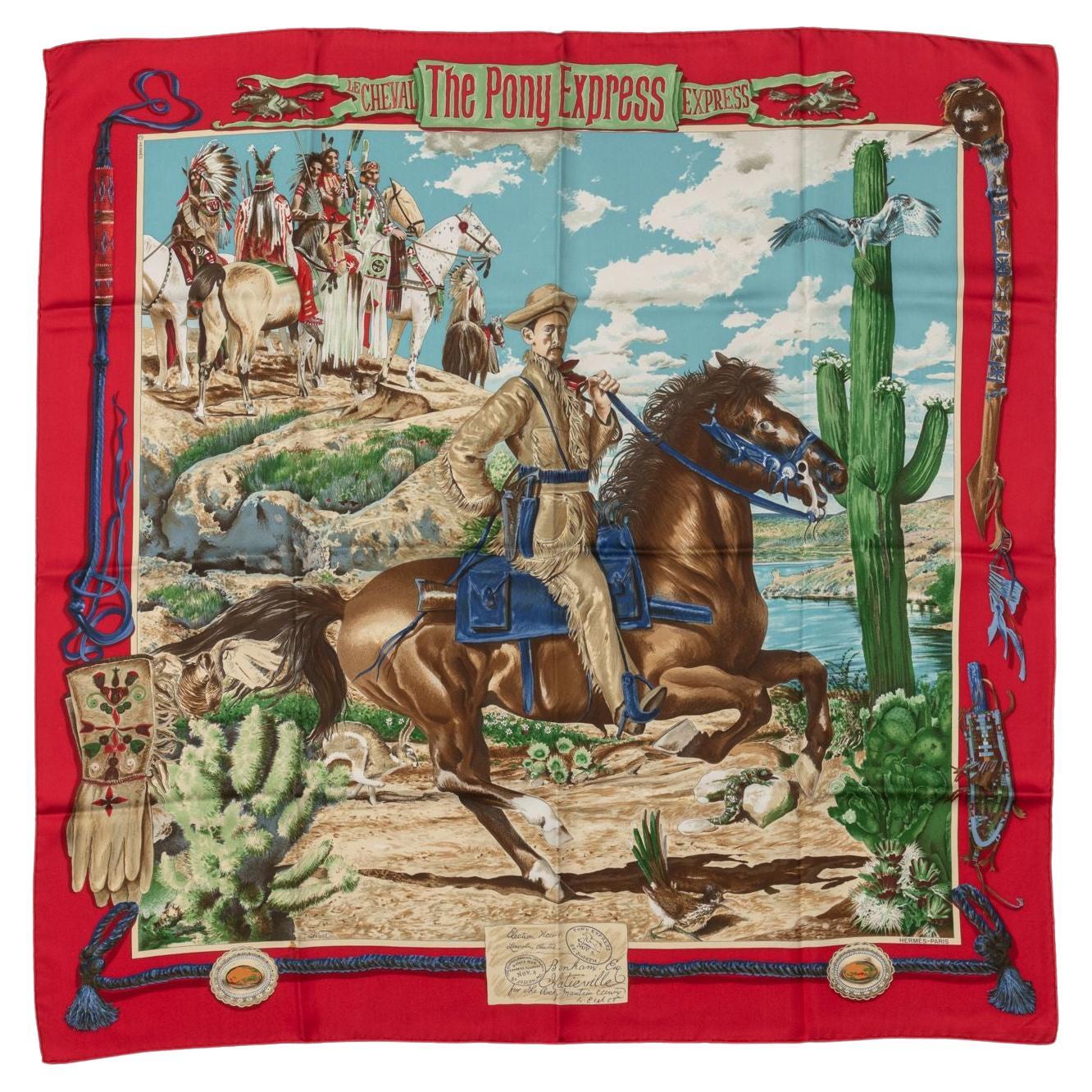 Hermès Red Pony Express Scarf by Oliver For Sale
