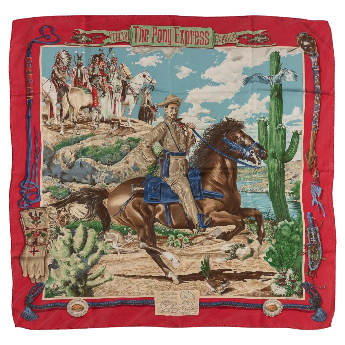 Écharpe en soie rouge "Pony Express" Hermès