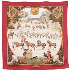 Hermes Red "Presentation de Chevaux"  Silk Scarf by Ledoux
