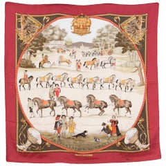  Hermes Red "Presentation de Chevaux"  Silk Scarf by Ledoux