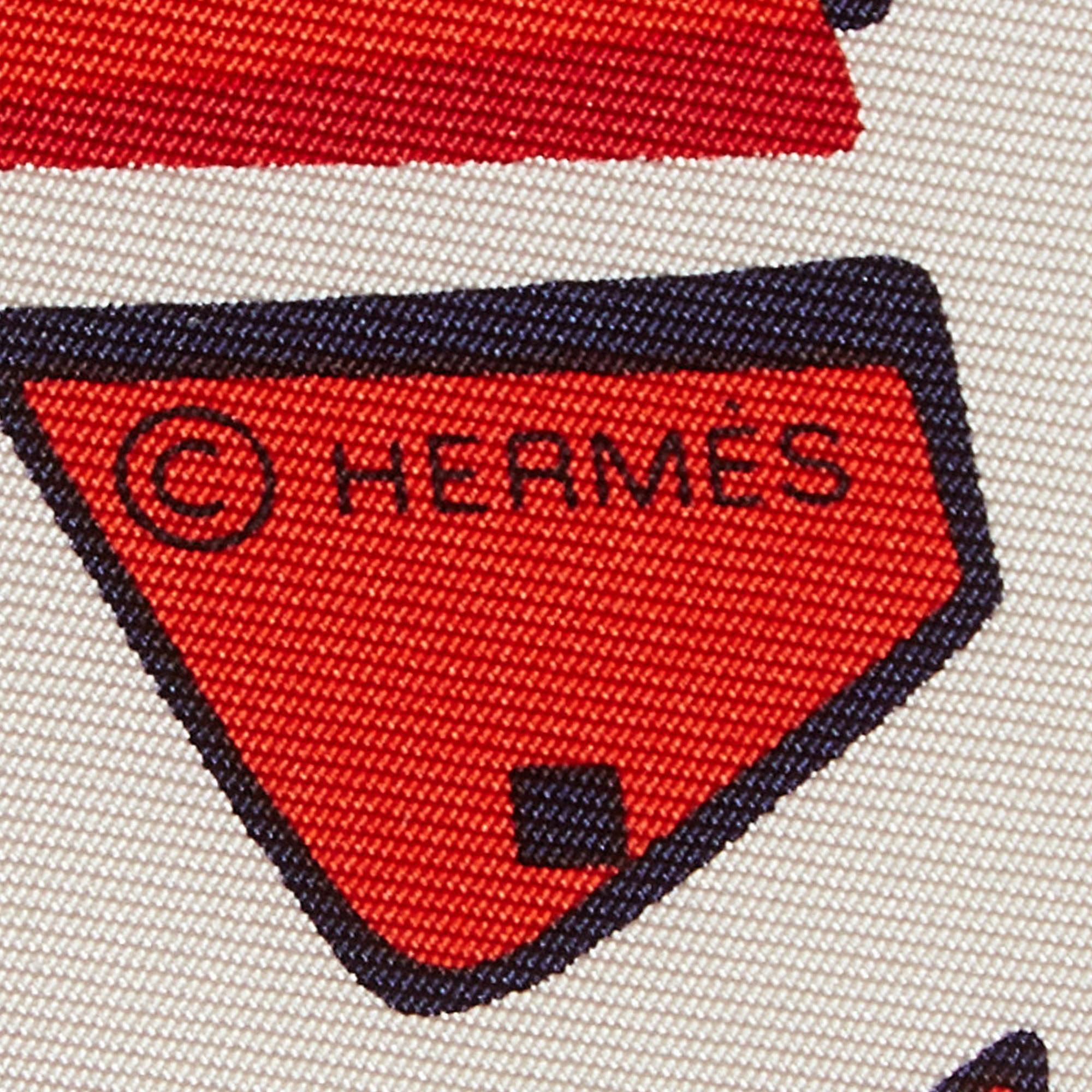 Hermes Red Print Silk Caleche Elastique Square Scarf 1
