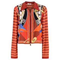 Hermes Red Printed Silk Blend Jacket SIZE 40
