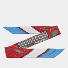 Hermes Red Printed Silk Les Voitures A Transformation Twilly