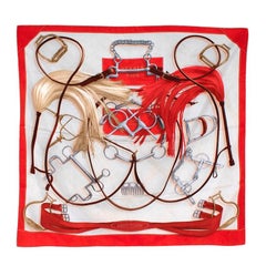 Hermes Red Projets Carres Silk Scarf 90
