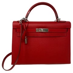 Hermes Kelly 25 HSS Sellier Rouge Casaque Chevre Brushed Gold – JaneFinds