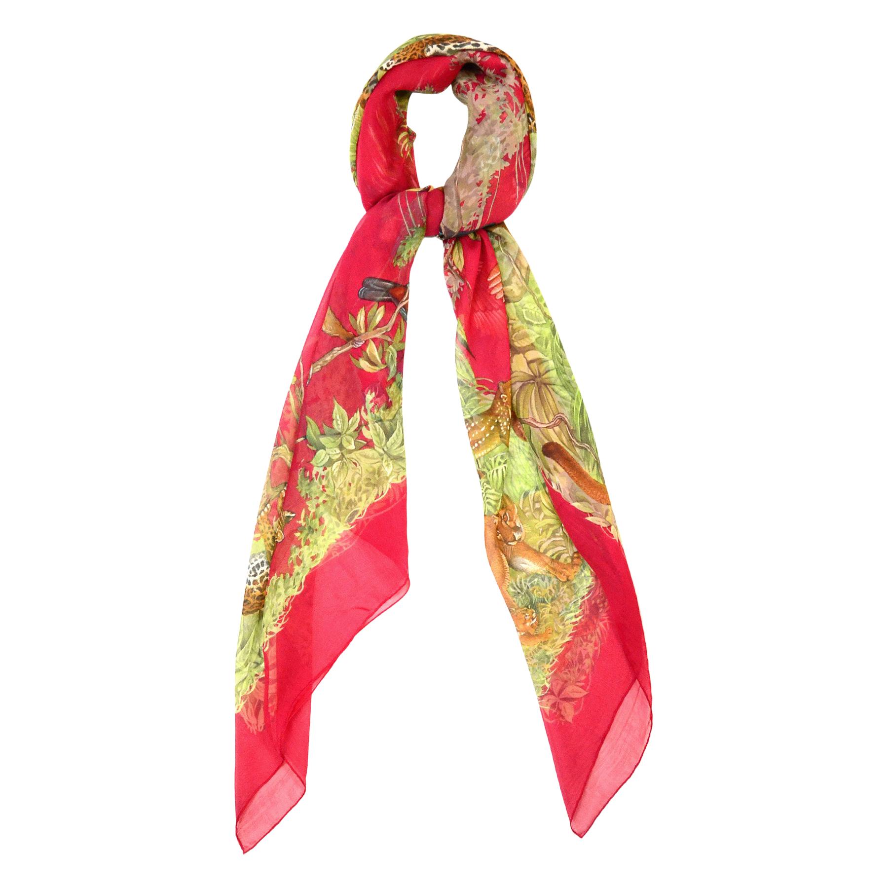 Hermes Red Sheer Silk Equateur 53" Mousseline Scarf