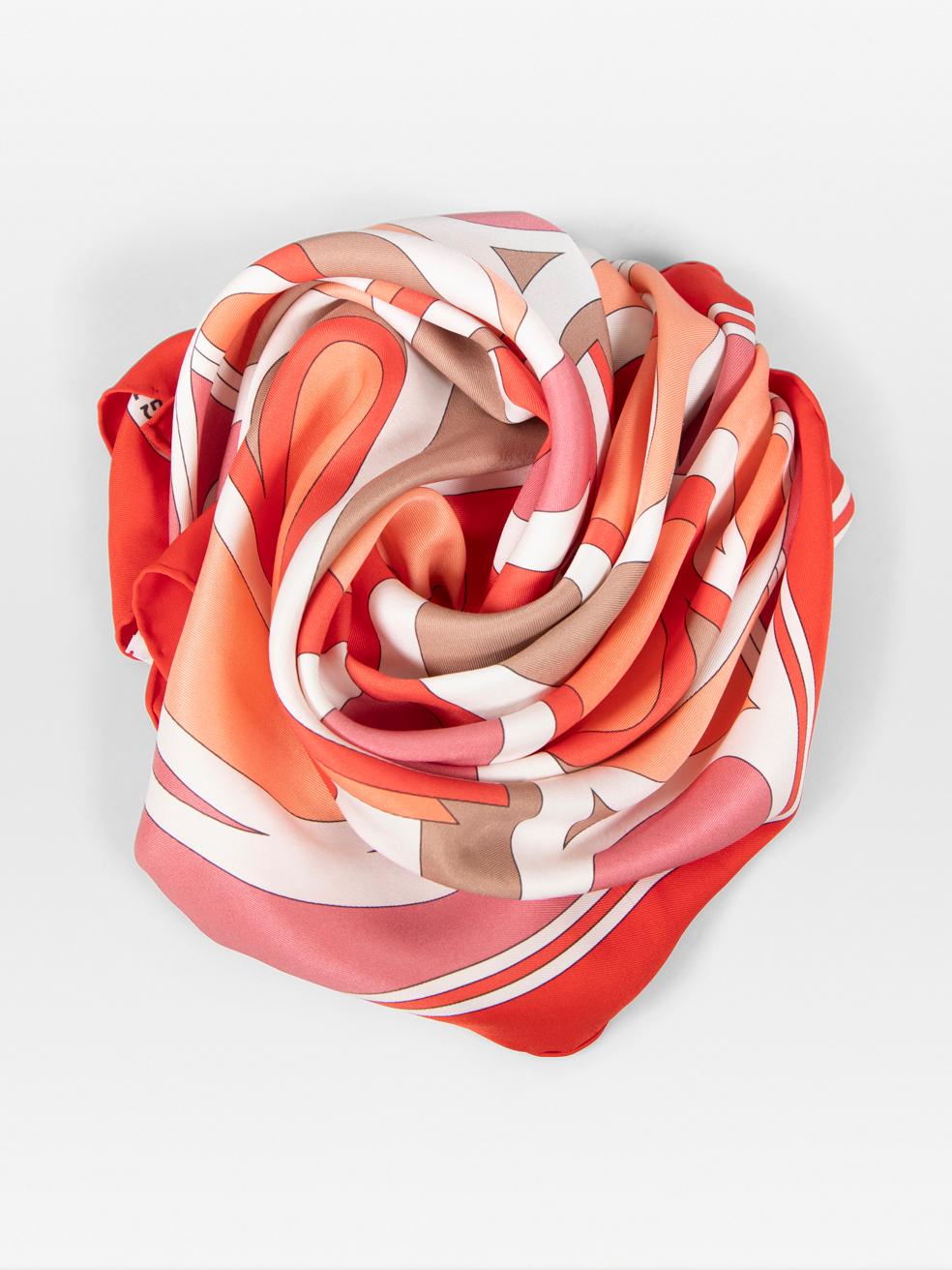 CONDITION is Very good. Minimal wear to the scarf is evident. Marks across the front of this used Hermès designer resale item.
 
 
 
 Details
 
 
 Red
 
 Silk
 
 Square scarf
 
 Abstract pattern
 
 Hand rolled and stitched edges
 
 
 

 
 Made in