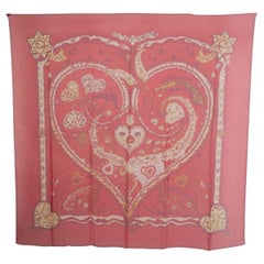 HERMES red silk chiffon DE TOUT COEUR 140 MOUSSELINE Scarf