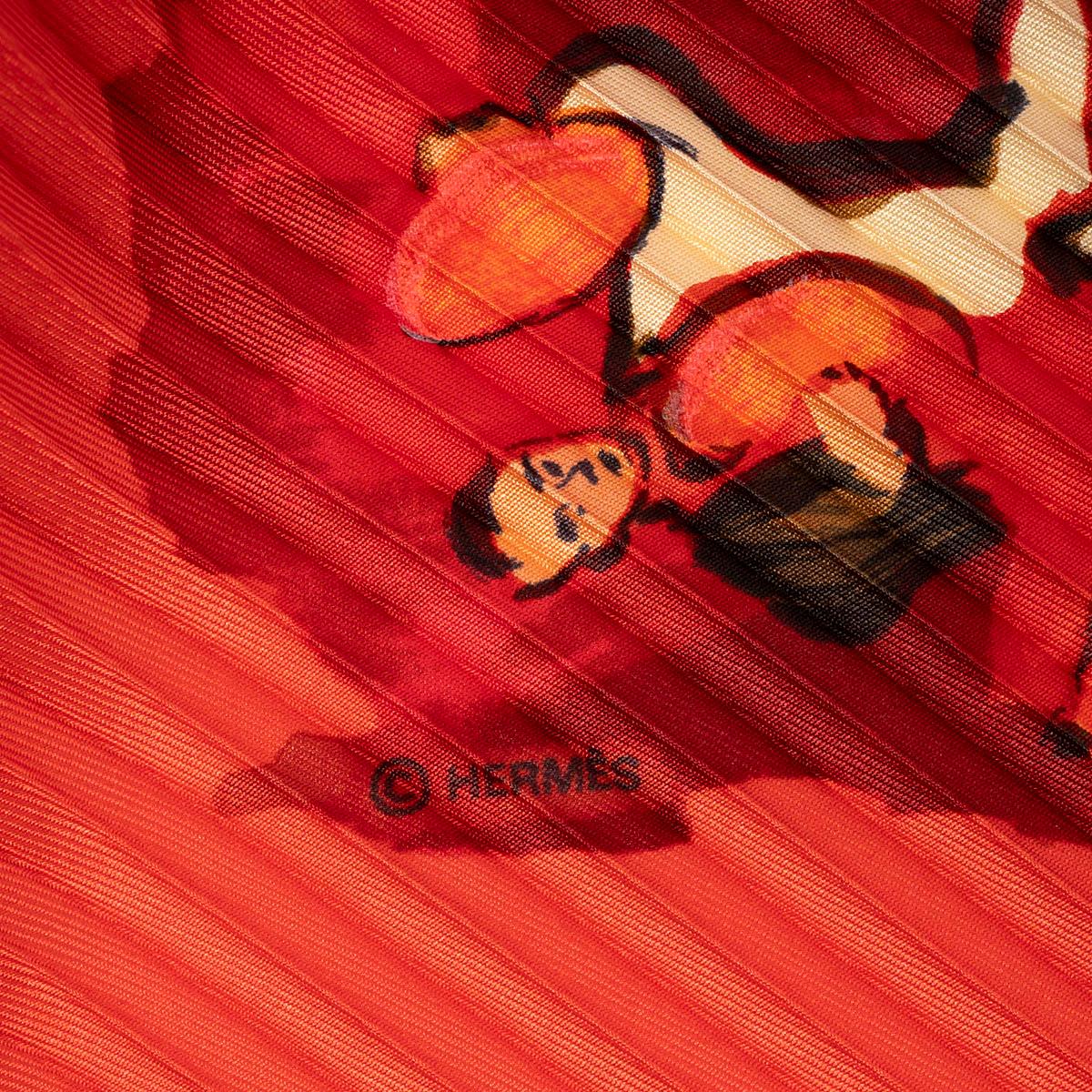 Red HERMES red silk CONCERTO 90 PLISSE Scarf
