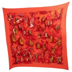 HERMES red silk CONCERTO 90 PLISSE Scarf