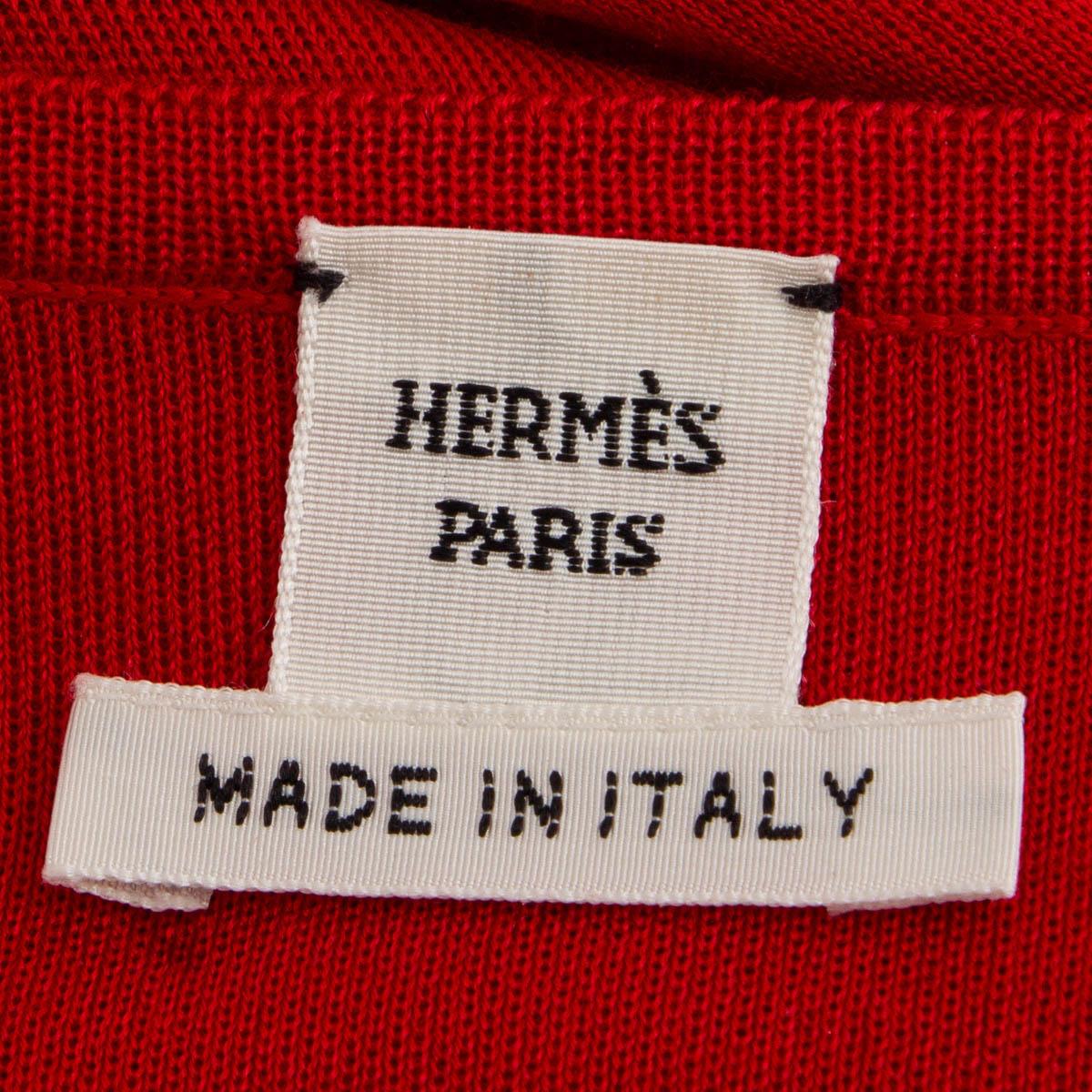 HERMES red silk EPERON D'OR BANDANA BOAT NECK Shift Dress 36 XS For Sale 2
