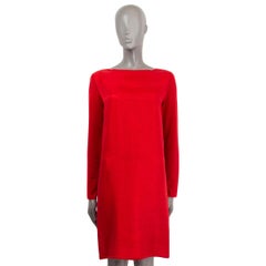 HERMES red silk EPERON D'OR BANDANA BOAT NECK Shift Dress 36 XS