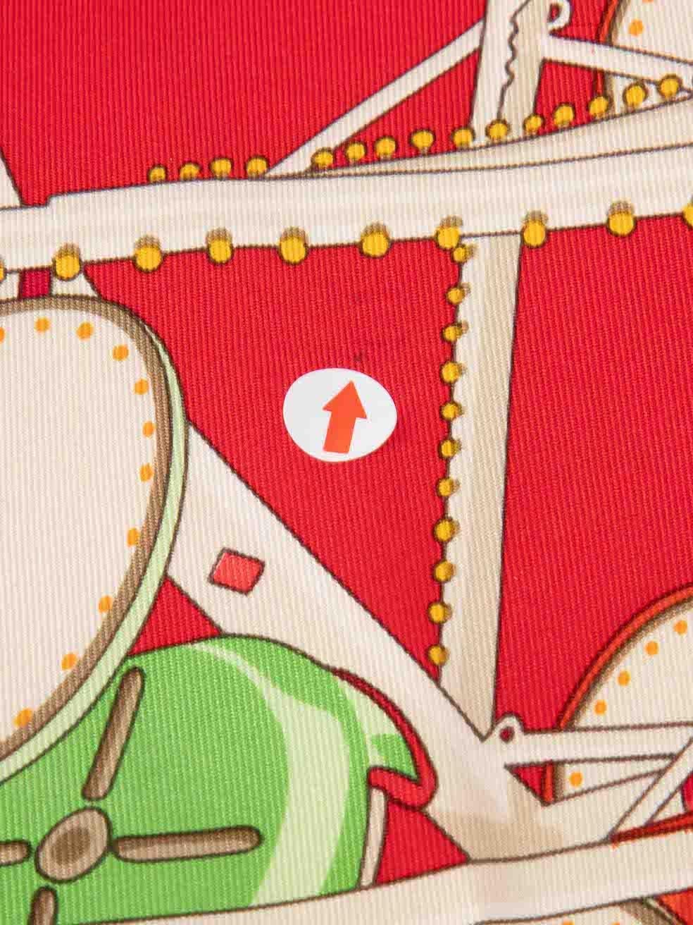 Hermès Red Silk Grande Roue Printed Square Scarf 2