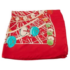 Écharpe carrée imprimée Grande Roue en soie rouge Hermès