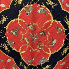 Hermes Red Silk Jacquard Scarf La Cle Des Champs 1965 Faconnet