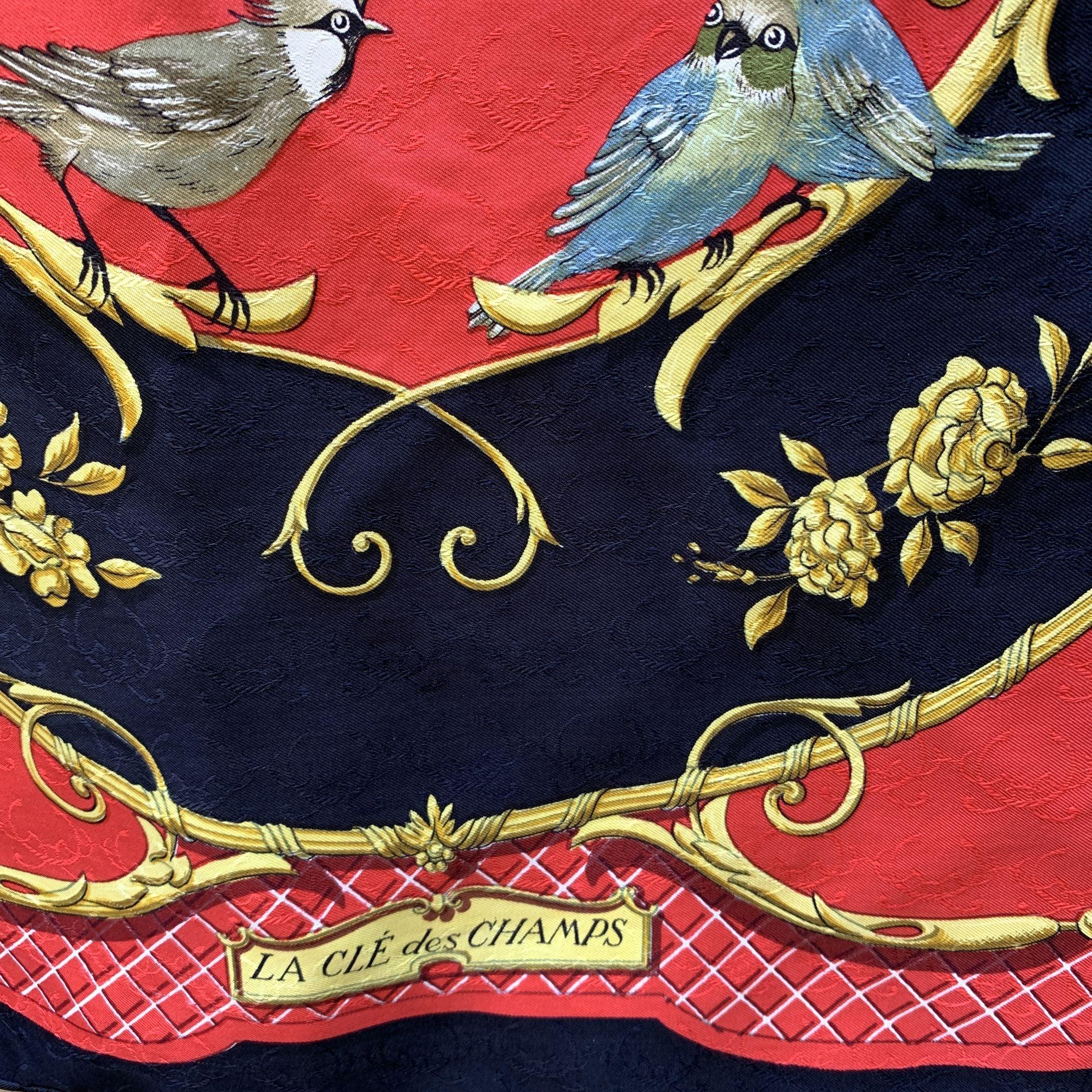 Orange Hermes Red Silk Jacquard Scarf La Cle Des Champs 1965 Faconnet