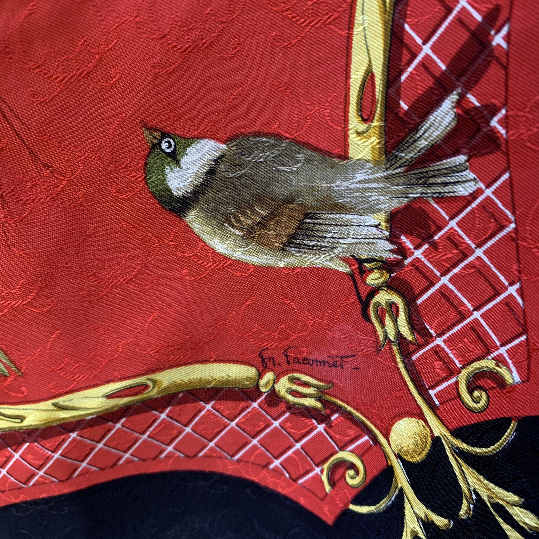 Hermes Red Silk Jacquard Scarf La Cle Des Champs 1965 Faconnet In Good Condition In Rome, Rome