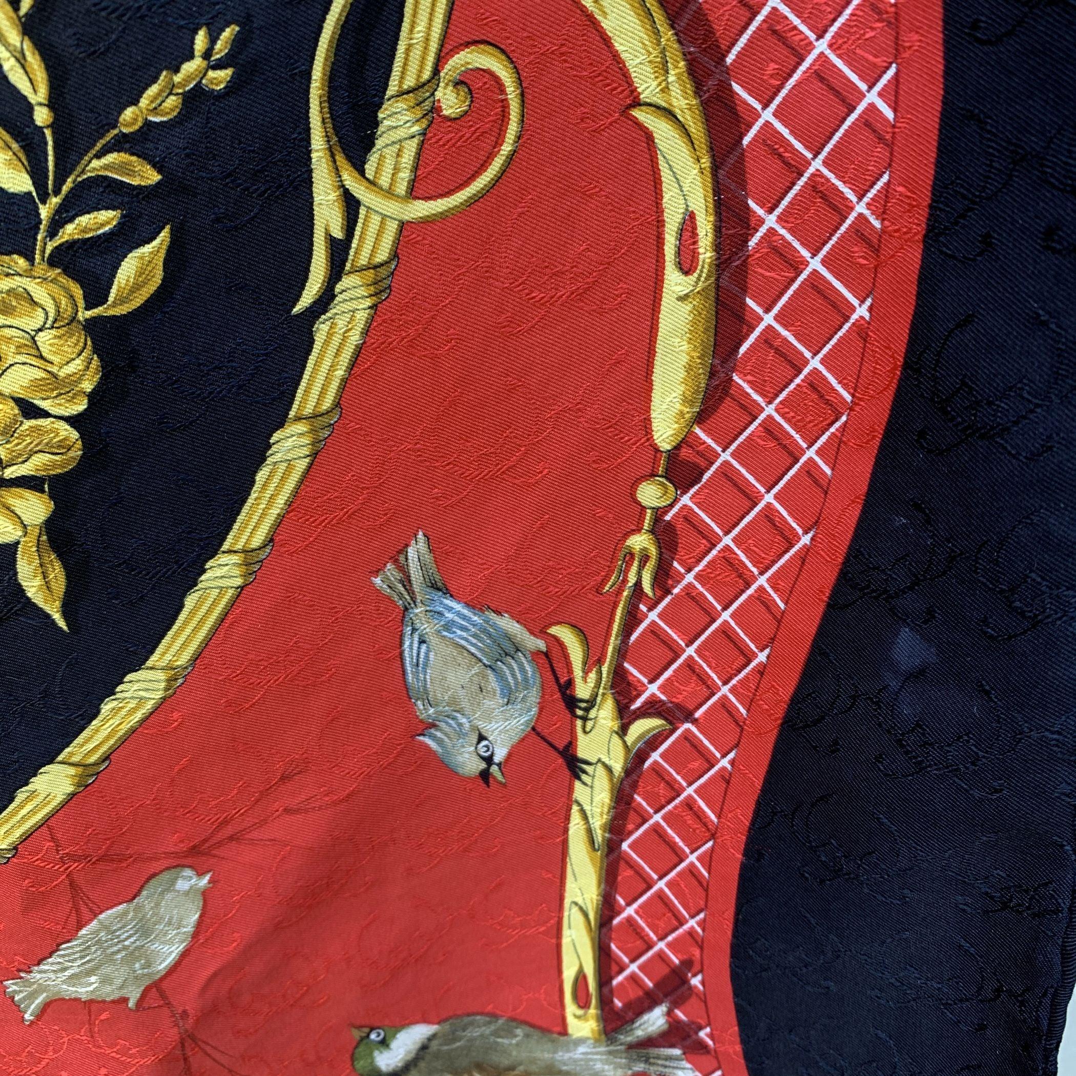Women's Hermes Red Silk Jacquard Scarf La Cle Des Champs 1965 Faconnet