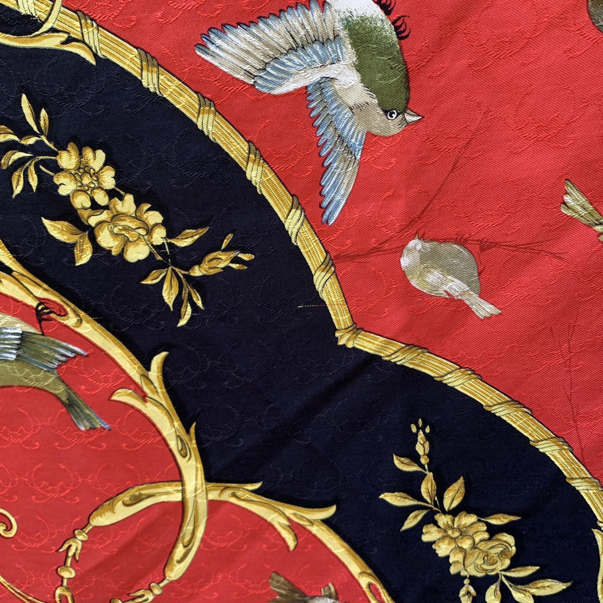 Hermes Red Silk Jacquard Scarf La Cle Des Champs 1965 Faconnet 2