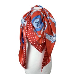 Hermes Red Silk La Promenade du Matin Giant Triangle Scarf d'Origny