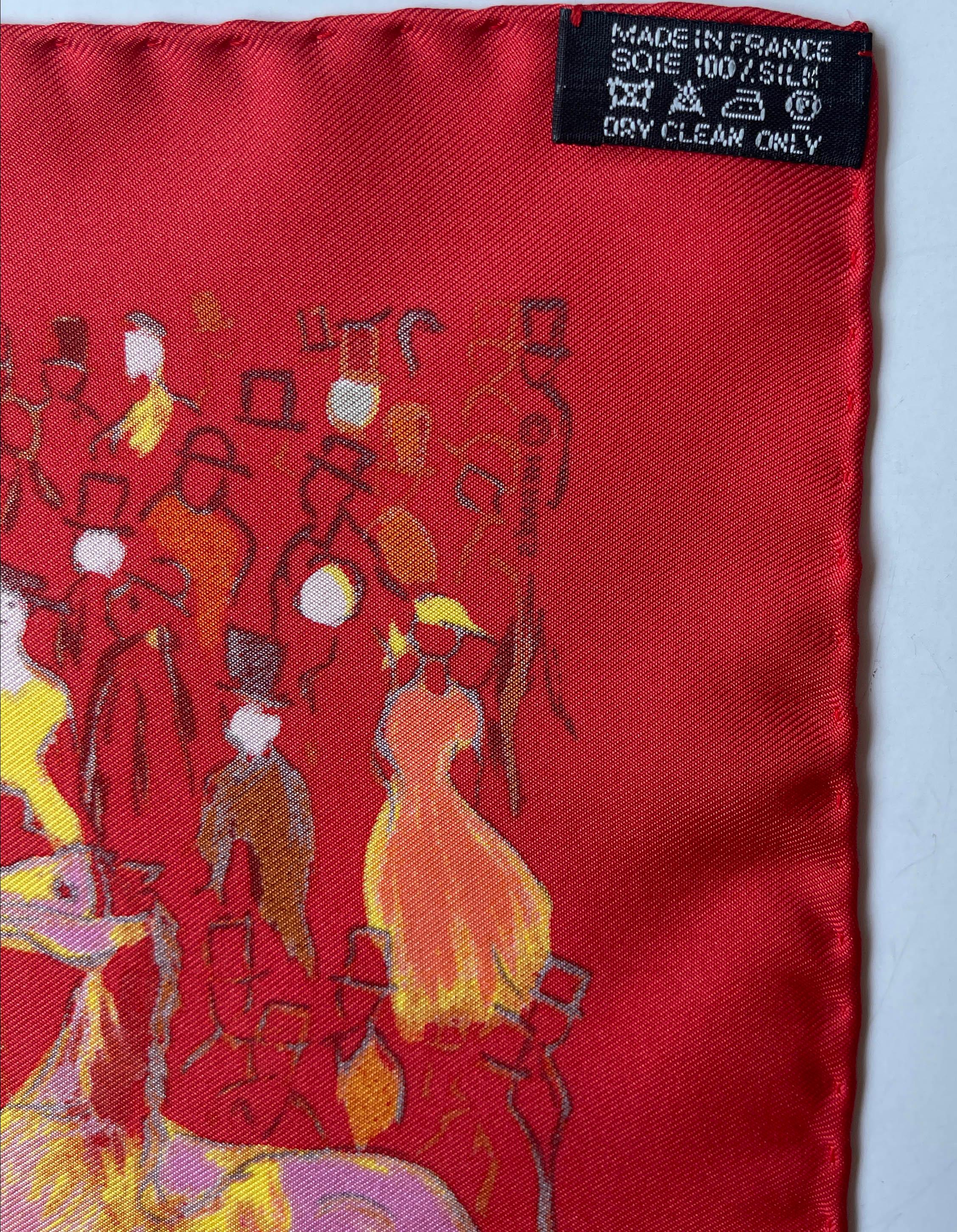 Women's Hermes Red Silk Paddock 45cm Pocket Square by Jean-Louis Clerc